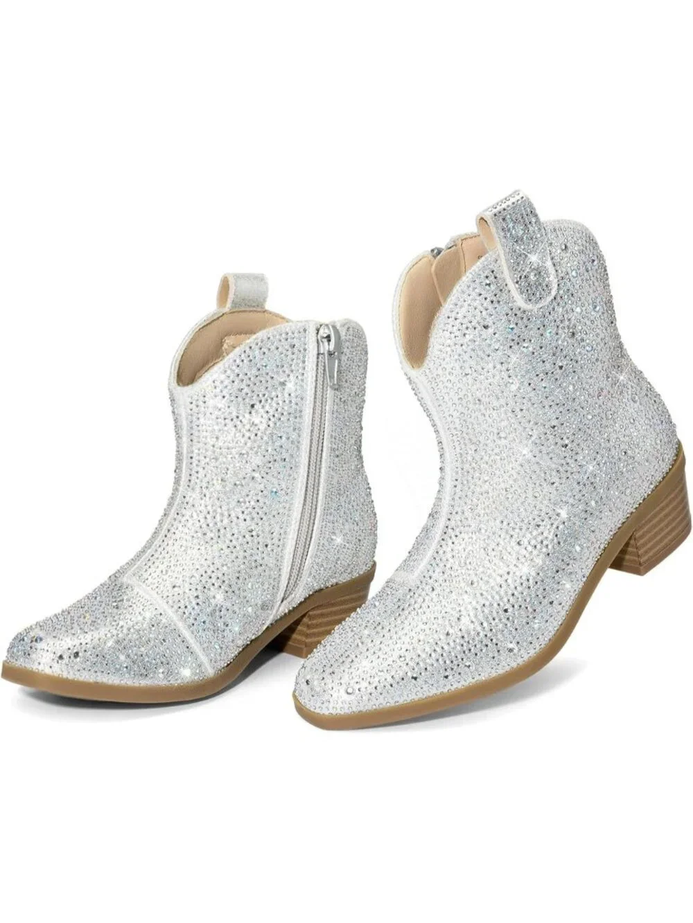 Women's Silver Rhinestone Halloween Size Zipper Non-Slip Cowgirl Sparkle Boots